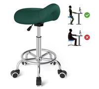 YEEZEE Tabouret Selle de Cheval Anti-Mal de Dos, Tabouret Ergonomique à Roulettes, Hauteur Adaptable de 46 à 59cm, Coussins Rembourrés (vert1)