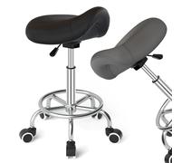 YEEZEE Tabouret Selle de Cheval pour Anti-Mal de Dos, Tabouret Ergonomique à roulettes, Esthetique Réglable en Hauteur de 46 à 59cm, Tabouret-roulettes avec Coussins Rembourrés, Ensemble Noir et Gris