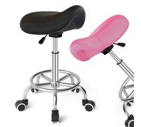 YEEZEE Tabouret Selle de Cheval pour Anti-Mal de Dos, Tabouret Ergonomique à roulettes, Esthetique Réglable en Hauteur de 46 à 59cm, Tabouret-roulettes avec Coussins Rembourrés, Ensemble Noir et Rose