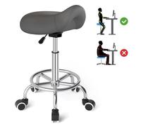 YEEZEE Tabouret Selle de Cheval pour Anti-Mal de Dos, Tabouret Ergonomique à roulettes, Tabouret Esthetique Réglable en Hauteur de 46 à 59cm, Tabouret roulettes avec Coussins Rembourrés (Gris1)