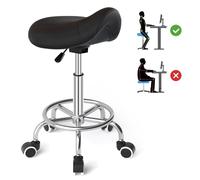 YEEZEE Tabouret Selle de Cheval pour Anti-Mal de Dos, Tabouret Ergonomique à roulettes, Tabouret Esthetique Réglable en Hauteur de 46 à 59cm, Tabouret roulettes avec Coussins Rembourrés, Noir1