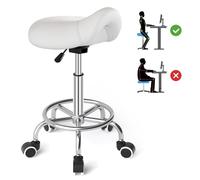 YEEZEE Tabouret Selle de Cheval pour Anti-Mal de Dos, Tabouret Ergonomique à roulettes, Tabouret Esthetique Réglable en Hauteur de 46 à 59cm, Tabouret roulettes avec Coussins Rembourrés (Blanc1)