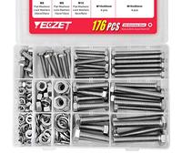 YEEZET 176PCS 304 Inox Boulons et écrous Rondelles Assortiment Kit M6 M8 M10 Industrie Machines Visserie Hexagonal