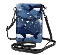yefan Blue Killer Whale Sac à bandoulière pour femme, portefeuille pour téléphone à fermeture éclair, sac à main à bandoulière, bandoulière réglable.