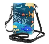 yefan Blue Underwater World of Fish Sac à bandoulière pour femme avec fermeture éclair, portefeuille pour téléphone et sac à main à bandoulière, bandoulière réglable.
