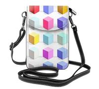 yefan Colorful Cubes Sac à bandoulière pour femme, portefeuille zippé pour téléphone et sac à main, bandoulière réglable.