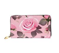 yefan Pretty Pink Roses Portefeuille à fermeture éclair Portefeuille multi-cartes et grande capacité 19 x 10,5 cm, Noir , Taille unique