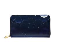 yefan Serene Blue Night View Wallet, portefeuille zippé, portefeuille de grande capacité, portefeuille long, portefeuille multi-cartes, unisexe, Noir , Taille unique