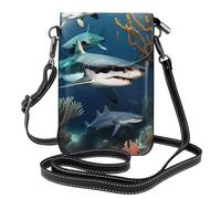 yefan Sharks Under The Sea Sac à bandoulière pour femme, portefeuille pour téléphone à fermeture éclair, sac à main à bandoulière, bandoulière réglable.