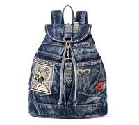 YeFine Sac à dos tendance en jean pour femme avec décorations en strass, Avec lunettes de plage bleues, Medium, Décontracté