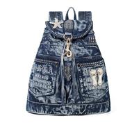 YeFine Sac à dos tendance en jean pour femme avec décorations en strass, Avec sandales de plage bleues, Medium