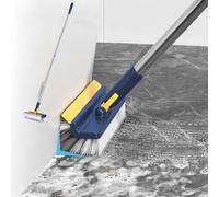 YeGang Brosse à récurer 2 en 1 avec raclette - Brosse de sol rotative à 180° avec long manche en forme de V - Brosse à joints à poils rigides pour nettoyer salle de bain, terrasse, cuisine, mur et
