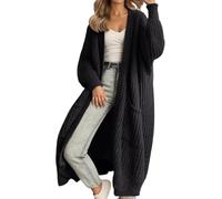 Yegirlzs Gilet Long Femme Cardigan Chic Et Elegant Manche Longue Tricoté Cardigans avec Poches Ouverte Devant Gilet Automne Hiver A Noir S