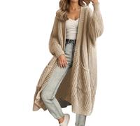 Yegirlzs Gilet Long Femme Cardigan Chic Et Elegant Manche Longue Tricoté Cardigans avec Poches Ouverte Devant Gilet Automne Hiver A Kaki S