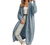 Yegirlzs Gilet Long Femme Cardigan Chic Et Elegant Manche Longue Tricoté Cardigans avec Poches Ouverte Devant Gilet Automne Hiver A Bleu Clair L