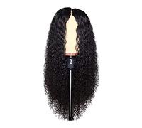 Yeglg Perruque de 61 cm avec fermeture en dentelle, cheveux humains, perruque longue ondulée, cheveux pour femme, noir, ligne de cheveux pré-épilée, soyeuse, douce et non nouée, noir naturel