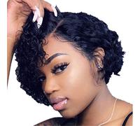 Yeglg Perruque de cheveux humains courts afro crépus bouclés avec dentelle frontale, perruque brésilienne ondulée pour femme africaine américaine noire naturelle résistante