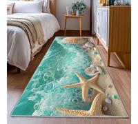 YEGRFJIS 3D étoiles, Coquillages, Vagues et Perles, Extra Fin, Lavable, antidérapant, Convient également comme Tapis de Chevet ou de Cuisine (70x100cm, Turquoise)