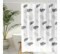YEGRFJIS Rideau de Douche Blanc et Transparent pour Salle de Bain, Motif Feuilles Noires, imperméable et Anti-moisissure, séchage Rapide, avec Crochets en Plastique, pour Salle d'eau (160x184 cm/LxH)