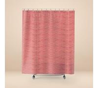 YEGRFJIS Rideau de Douche Japonais Imperméable Lavable, 123x220cm(LxH), Rideau de Douche Rayures Ondulées Rose Pêche avec Crochets, Déco Salle de Bain Japandi Minimaliste, Lignes Turquoise Bleues