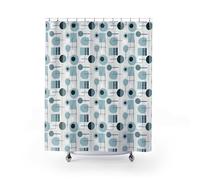 YEGRFJIS Rideau de Douche Motif Atomique Imperméable Lavable, 140x155cm(LxH) Cercles Géométriques Bleu Gris avec Crochets, Déco Salle de Bain Mid-Century Rétro, Résistant à l'Humidité