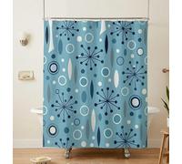 YEGRFJIS Rideau de Douche Rétro Imperméable Lavable, 100x155cm(LxH) Motif Atomique Étoilé Bleu Sarcelle avec Crochets, Déco Salle de Bain Mid-Century, Résistant à l'Humidité
