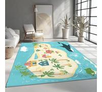 YEGRFJIS Tapis à Motif Baleine et Carte de l'île, antidérapant et Lavable, Bleu, pour la décoration, Chambre, Chambre d'enfant, Salon, Tapis à Poils Courts (40x70cm/bleu)