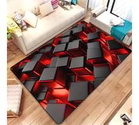 YEGRFJIS Tapis à Motif Hexagonal géométrique Abstrait 3D, antidérapant et Lavable, Motif quadrillé Noir et Rouge Tendance, pour Salon, Chambre et Salle à Manger (100x210cm/rouge)