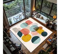 YEGRFJIS Tapis Abstrait Géométrique 80x300cm Lavable Antidérapant Salon Chambre Carpette Style Mid-Century Formes Colorées Cercles Poils Courts Imitation Cachemire Doux Moderne