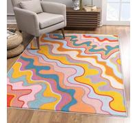 YEGRFJIS Tapis Abstrait Moderne 185x275cm, Lavable Poils Courts Multicolore Rose Orange Bleu Vert Jaune pour Salon Chambre Bureau, Grande Tapis de Sol Décoratif