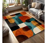 YEGRFJIS Tapis Abstrait Rétro Antidérapant 120x245cm Lavable Motifs Géométriques Salon Chambre Carpette Mid-Century Poils Courts Faux Cachemire Orange Bleu Moderne