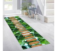YEGRFJIS Tapis de Couloir à Motif de Pont en 3D avec Illusion d'optique, Couleur Mousse Verte, idéal pour l'entrée, Le Couloir ou la Cuisine (110x290cm, Vert) Lavable et antidérapant