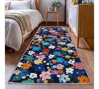 YEGRFJIS Tapis de Couloir Fleuri à Motif rétro Vintage coloré en 3D, Extra Fin, Lavable, antidérapant, pour l'entrée et la Chambre, Grand Tapis (210x300cm/Bleu)