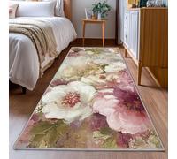 YEGRFJIS Tapis de Couloir Fleuri à Motif Vintage rétro Antique, Extra Fin, Lavable, antidérapant, Tapis de Chevet, Tapis de Cuisine (100x130cm/blanc et Rose)