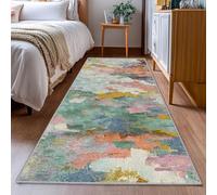 YEGRFJIS Tapis de Couloir Long à Motifs Antiques colorés, Style Industriel Vintage, idéal pour l'entrée et la Chambre, Extra Fin, Lavable et antidérapant (110x290cm/vert)