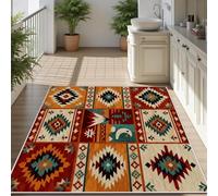 YEGRFJIS Tapis de Porte aztèque Navajo, Tapis géométrique Tribal Indien bohème du sud-Ouest pour Chambre, à Poils Courts, antidérapant, Lavable, Tapis de Salon (90x220 cm/Multicolore)