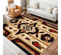 YEGRFJIS Tapis de Salon d'inspiration Indienne avec Motif Ethnique aztèque Rustique Occidental, Tapis à Poils Courts Lavable et antidérapant, Tapis de Chevet pour la Chambre (130x210cm/Marron)
