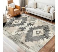 YEGRFJIS Tapis de Salon Rustique Vintage à Motif Ethnique amérindien Antique aztèque, Tapis à Poils Courts antidérapant et Lavable, Tapis de Chevet décoratif pour Chambre (45x120cm/beige)