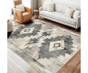 YEGRFJIS Tapis de Salon Rustique Vintage à Motif Ethnique amérindien Antique aztèque, Tapis à Poils Courts antidérapant et Lavable, Tapis de Chevet décoratif pour Chambre (45x120cm/beige)