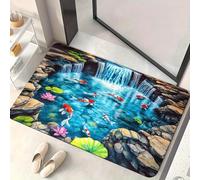 YEGRFJIS Tapis décoratif Carpe Summer Lotus pour la Maison, Tapis 3D pour étang, Cascade de Montagne, ruisseau, Respirant, Lavable, antidérapant pour Bureau ou Porche 120x150cm/Multicolore