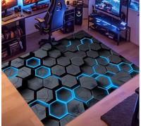 YEGRFJIS Tapis en Forme de nid d'abeille, Motif géométrique Hexagonal 3D Noir et Bleu avec Effet craquelé, Doux pour Les Adolescents et Les Chambres, salles de Jeux (60x230cm/Bleu)