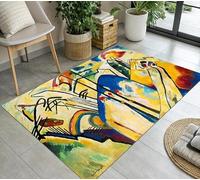 YEGRFJIS Tapis Expressionniste Abstrait Lavable 100x160cm Antidérapant Couleurs Primaires Géométrique Salon Chambre Carpette Poils Courts Faux Cachemire Décoration Art Studio Mid Century