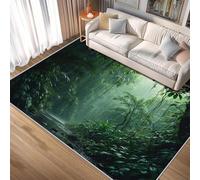 YEGRFJIS Tapis Forêt Tropicale, Tapis Lavable en Peluche Courte pour Salon, Tapis d'Intérieur Motif Paysage Naturel, Décoration pour la Maison, la Chambre, Doux, Antidérapant, 120x185cm Vert Foncé
