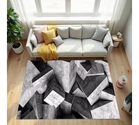YEGRFJIS Tapis Géométrique 3D Moderne 60x130cm Motif Abstrait Cube en Béton | Art de Sol Monochrome Gris pour Décoration Salon & Chambre, Style Brutaliste