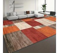 YEGRFJIS Tapis Géométriques pour Salon Poils Courts - Motif Abstrait Marron Et Rouge Salon Tapis Patchwork Carré Minimaliste Et Moderne en Couleurs Rouge, Orange, Gris Et Blan(180x180cm/color)