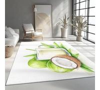 YEGRFJIS Tapis imprimé Aquarelle Noix de Coco et Lait de Coco, Tapis de Salon Blanc Lavable et antidérapant à Poils Courts pour Salon, Chambre ou Salle à Manger (240x360cm/vert)