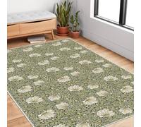 YEGRFJIS Tapis Lavable Salon 160x250cm, Motif Floral Vintage William Morris Vert Sauge, Tapis Antidérapant pour Chambre Salle à Manger Cuisine, Design Classique Fleurs pour Entrée Couloir