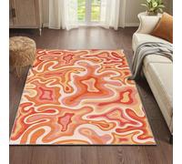 YEGRFJIS Tapis lavables Modernes, Tapis Abstrait Orange - Motif Vagues et Taches Groovy années 70, Tapis d'entrée géométrique Abstrait moiré, paillasson Discret (80x80 cm/Multicolore)