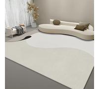 YEGRFJIS Tapis Moderne Abstrait 60x110cm Antidérapant Lavable Imitation Cachemire, Tapis Poils Courts Crème Beige Gris Motif Vague pour Salon Chambre