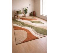 YEGRFJIS Tapis Moderne Abstrait Lavable Antidérapant 120x170cm Terracotta Vert Beige Carpette Salon Chambre Poils Courts Imitation Cachemire Tons Terre